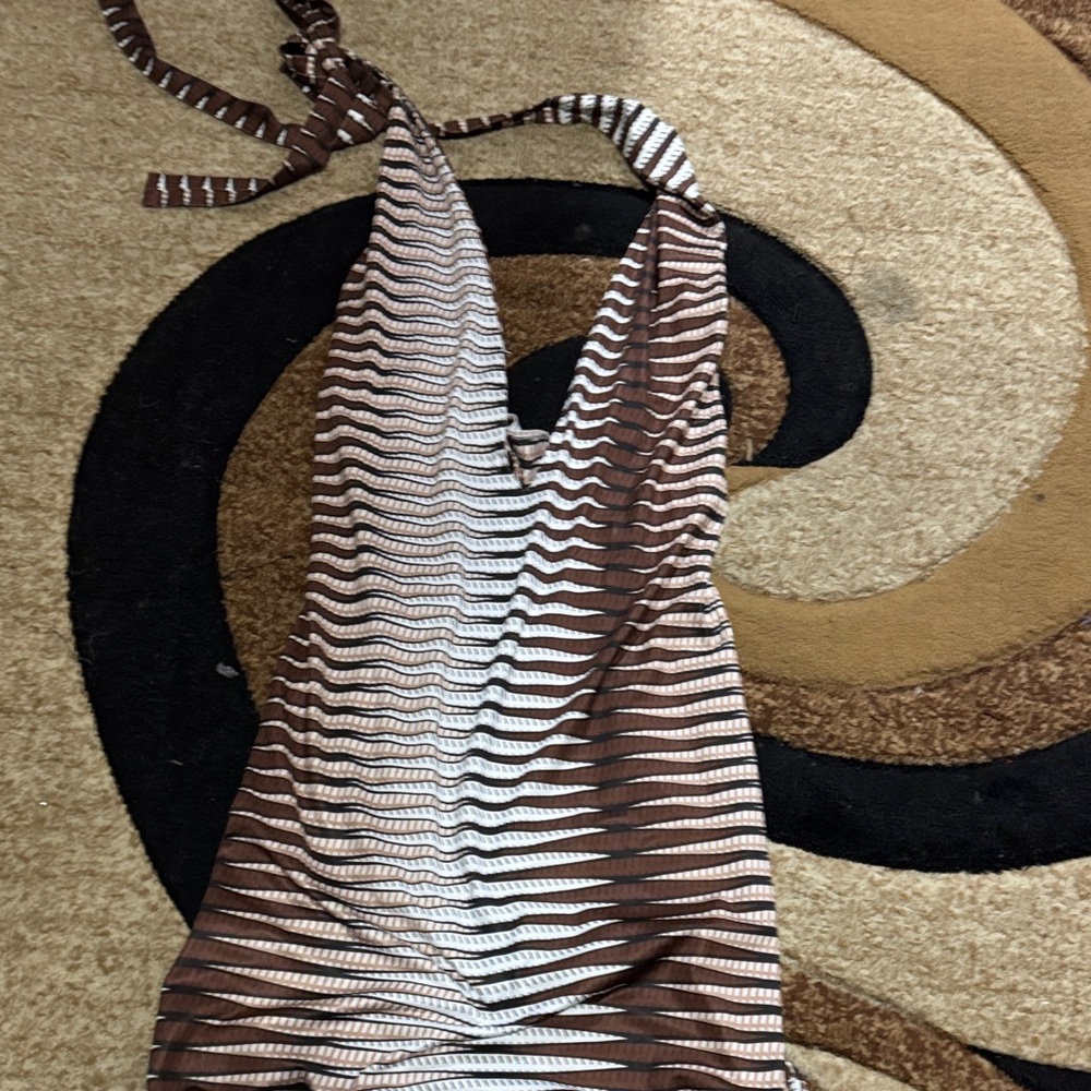 Brown and White Halter Dress-(L)-New-11$